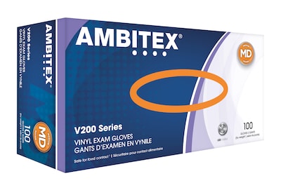Ambitex V200 Series Powder Free Clear Vinyl Gloves, Medium, 100/Box (VMD200)