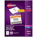 Avery Clip Style Laser/Inkjet Name Badge Kit, 3 x 4, Clear Holders with White Inserts, 100/Box (74