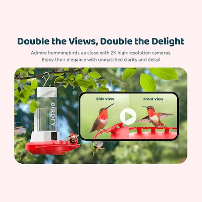 Birdfy Smart Hummingbird Feeder Duo with 2 Cameras, Solar Panel and Free AI Lifetime Subscription, Red (EPPAMBNI8501110)