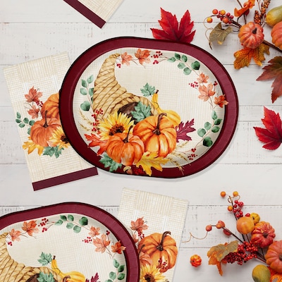 Say Hooray! Fall Feast Paper Plates and Guest Towels Kit, Multicolored, 48/Pack (DTC9389E2H)