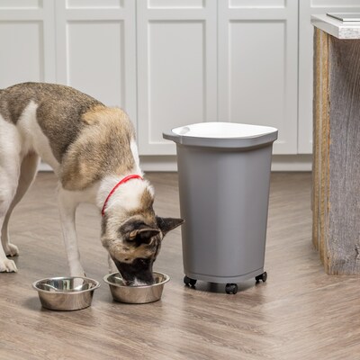 Iris 30 Quart Airtight Dog & Cat Food Container with Lid, Plastic, Elephant Gray (500313)
