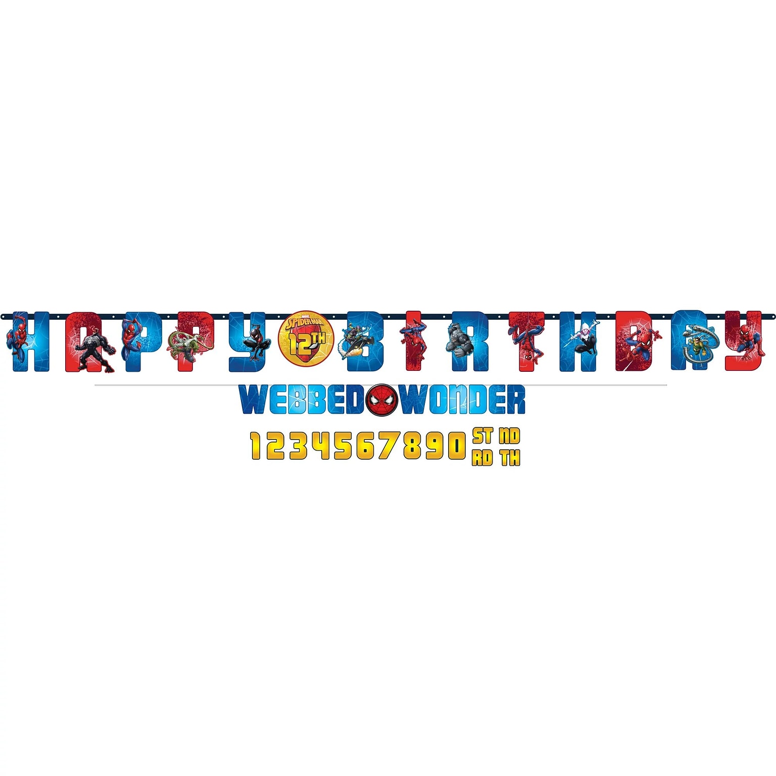 Party City Spider-Man Webbed Wonder Add-An-Age Birthday Banner Set, 2/Pack (AM120673-NS)