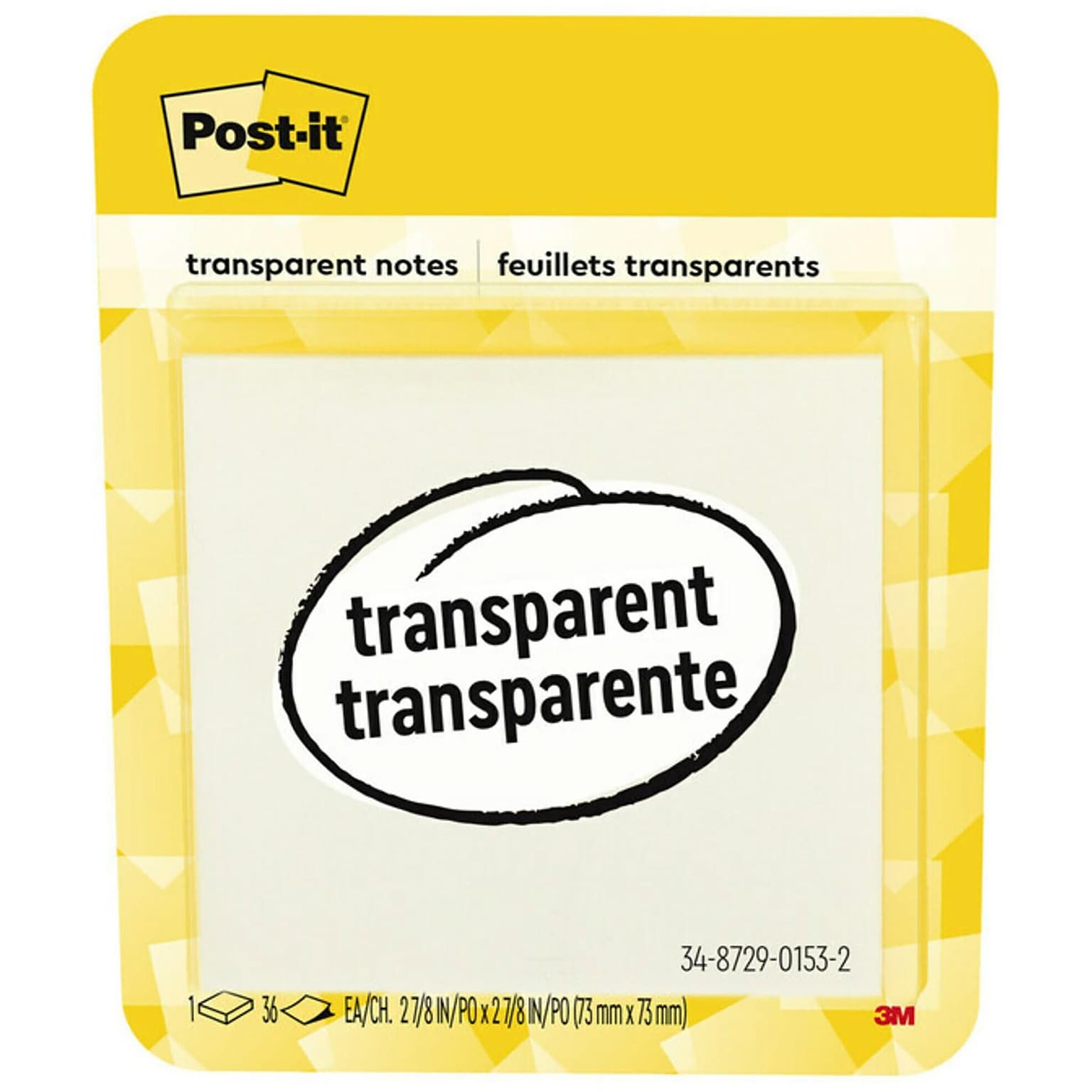 Post-it Transparent Notes, 2-7/8 x 2-7/8, 36 Sheets/Pad, 1 Pad/Pack (600-TRSPT)