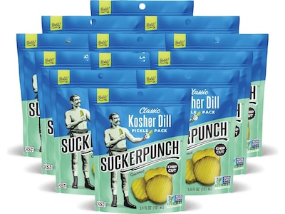 SuckerPunch Gluten Free Classic Dill Pickle Snack Packs, 3.4 oz., 12 Packs/Carton (SPPBD-6716)