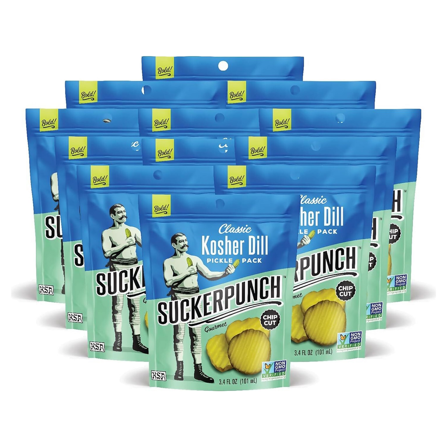 SuckerPunch Gluten Free Classic Dill Pickle Snack Packs, 3.4 oz., 12 Packs/Carton (SPPBD-6716)