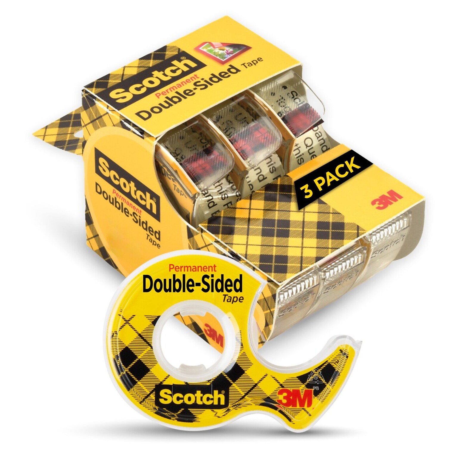 Scotch Permanent Double Sided Tape with Refillable Dispenser, 0.5 x 7 yds., 1 Core, Clear, 3/Pack (3136)
