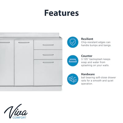 Viva Comfort 36 H x 42 W Exam Room Medical Cabinet with 24 W Right Side Desk, 2 Doors, 3 Drawers, Gray (90242-NS-GRY-AO)