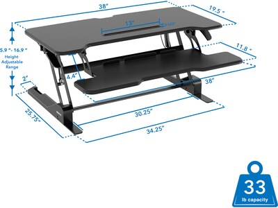 Mount-It! 38W Manual Rectangular Adjustable Standing Desk Converter, Black (MI-15009)