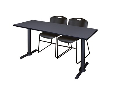 Regency Seating Cain 72 x 24 Training Table, Grey & 2 Zeng Stack Chairs, Black (MTRCT7224GY44BK)