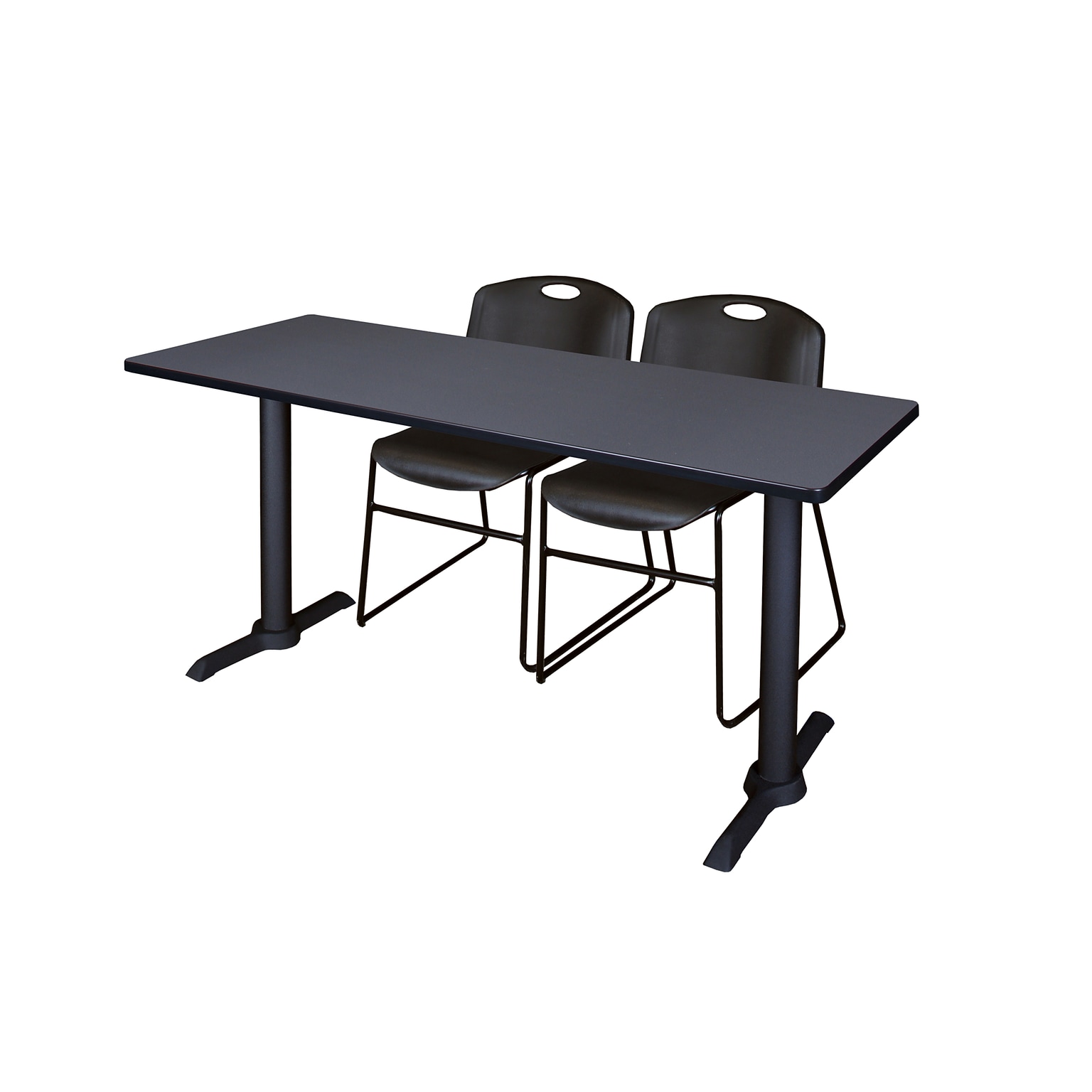 Regency Seating Cain 72 x 24 Training Table, Grey & 2 Zeng Stack Chairs, Black (MTRCT7224GY44BK)
