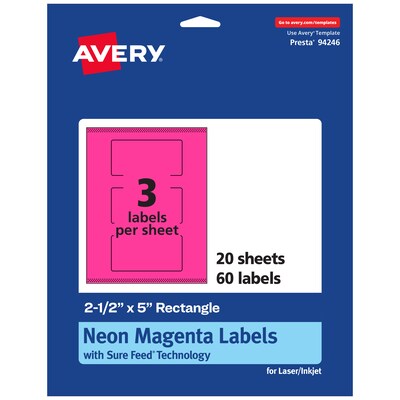 Avery Rectangle Laser/Inkjet Multipurpose Labels, 2.5 x 5, Neon Magenta (60/Pack)