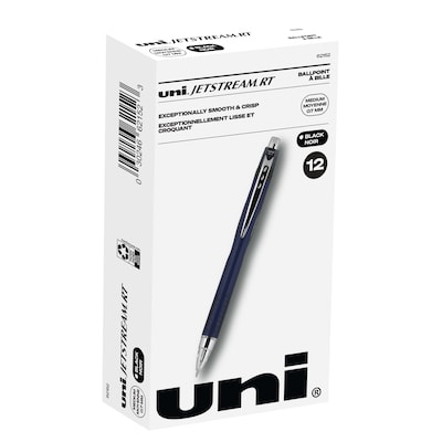 uni Jetstream RT Ballpoint Pens, Fine Point, 0.7mm, Black Ink, Dozen (62152)