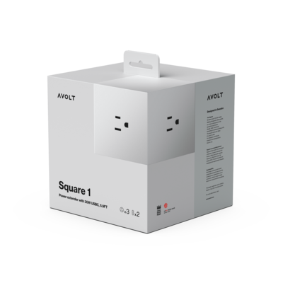 AVOLT Square 1 5.9 3-Outlet Power Extender with USB-C, Gotland Gray (SQ1-NABC30-18GG)