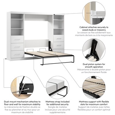 Bestar Nebula Full Murphy Bed and 2 Closet Organizers with Drawers (109W), White (25993-000017)