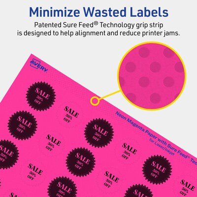 Avery Starburst Laser/Inkjet Multipurpose Labels, 1", Neon Magenta (3840/Box)