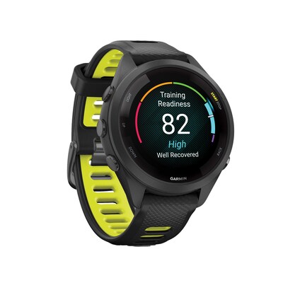 Garmin Forerunner 265S Smartwatch, GPS, 42mm, Black/Amp Yellow Silicone Band (010-02810-03)
