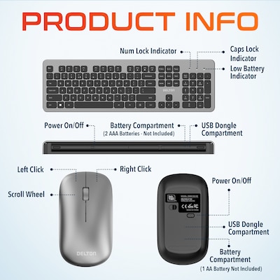 Delton K100 Wireless Keyboard and Optical Mouse Combo, Silver (DKMK100-WB)