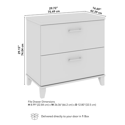 Bush Furniture Somerset 2-Drawer Lateral File Cabinet, Letter/Legal Size, 30"W, White (WC81980)