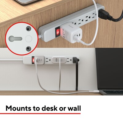 Staples TECH 6-Outlet Power Strip, 3' Cord, White (22147)