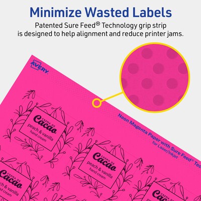 Avery Rectangle Laser/Inkjet Multipurpose Labels, 1-13/16" x 2-3/16", Neon Magenta (120/Pack)