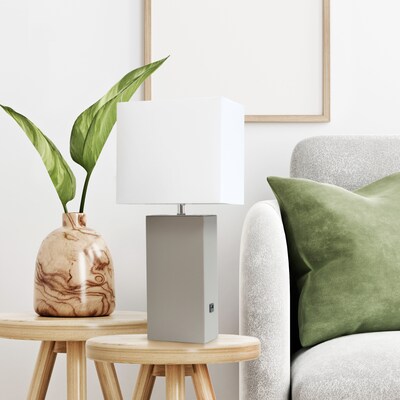 Lalia Home Lexington 21" Modern Bedside Table Lamp, White Rectangular Fabric Shade, Feit LED Bulb, Gray (LHT-3012-GY-LB)