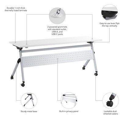 Bush Business Furniture Envision 72"W Foldable Training Room Table, White (NVS010WH)