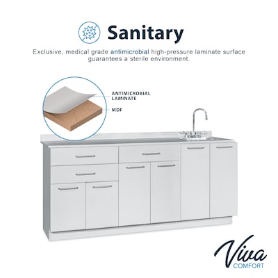Viva Comfort 36'' H x 72" W Medical Cabinet with Right Sink and 24" W Right Side Desk, 6 Doors, 3 Drawers (90272-RS-GRY-AO)