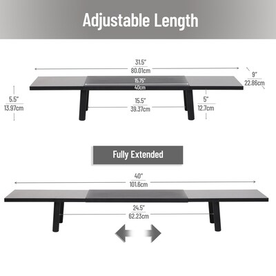 Mind Reader Adjustable Desktop Riser for Dual Monitors, Up to 88 lbs., Black (EXMON-BLK)