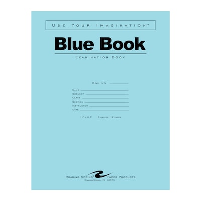 Roaring Spring Paper Products Exam Notebooks, 8.5 x 11, Wide Ruled, 6 Sheets, Blue, /Pack (77516CS