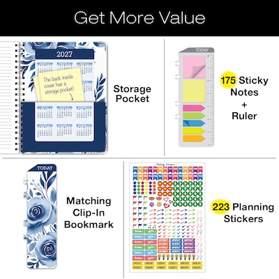 2026-2027 Excello Brands 8.5" x 11" Academic Weekly & Monthly Planner, Paperboard Cover, Blue Bloom (FSHN-AY26-8511-02)