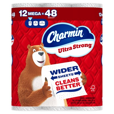Charmin Ultra Strong Mega Toilet Paper, 2-Ply, White, 198 Sheets/Roll, 12 Rolls/Pack (32173/4170)