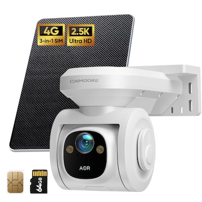 CiNMOORE 4G AOR Outdoor Solar Wireless Security Camera, White (PT2U1YRDATA)