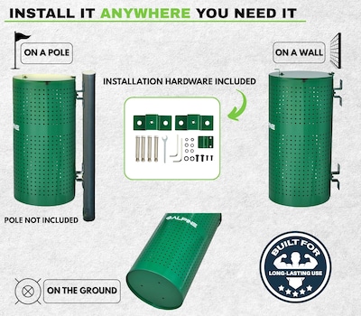 Alpine Industries Steel Outdoor Pet Waste Disposal Bin with Odor Control Lid, 13.5 Gallon, Green (ALP4005-01)
