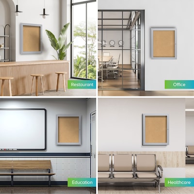 Ghent 1 Door Enclosed Natural Cork Bulletin Board, Satin Aluminum Frame, 36"H x 30"W, (GHEPA13630K)