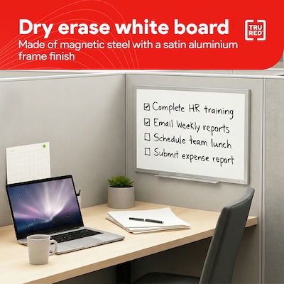 TRU RED™ Magnetic Steel Dry Erase Board, Satin Frame, 2' x 1.5' (TR61168)