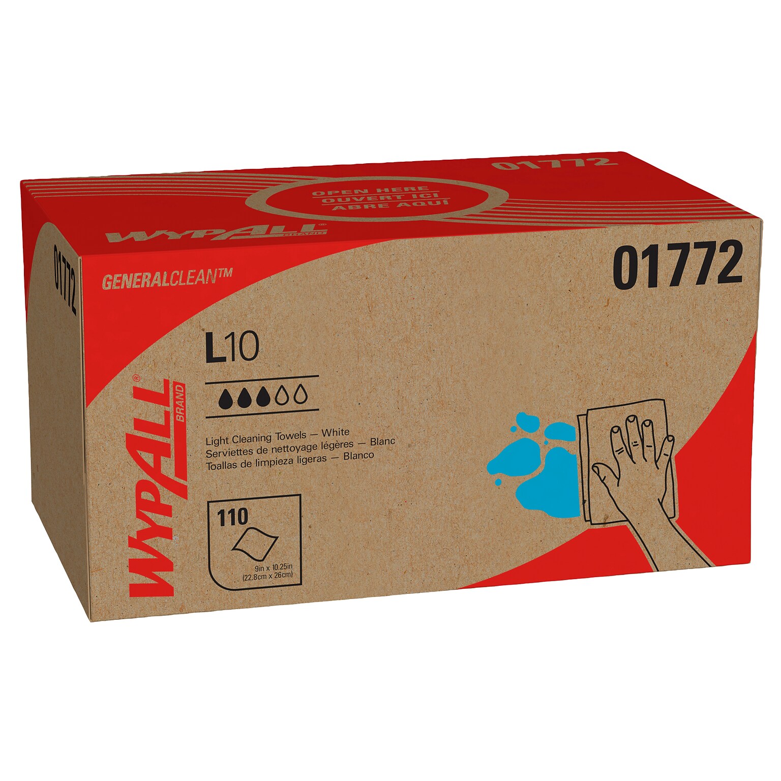 WypAll GeneralClean L10 Fabric Cleaning Wipers, 10.25 x 9, White, 110 Wipers/Box, 18/Carton (01772)