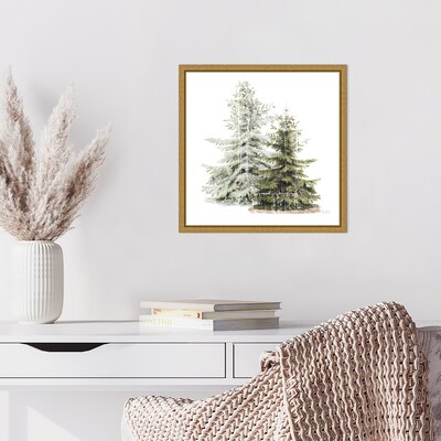 Amanti Art Vintage Wooded Holiday Trees in Snow by Katie Pertiet Framed Canvas Wall Art Print, 16" x 16" (A42675339742)