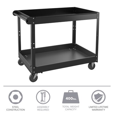Hirsh 2 Shelf Ready-To-Assemble Steel Utility Cart, 36" x 24", Black (22641)
