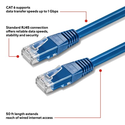 Staples TECH 50' Cat-6 Ethernet Cable, Male to Male, Blue (ST62450)