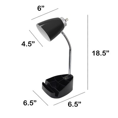 Creekwood Home Sleek Essentials 18.5" Flexible Coordinating Desk Lamp with Charging Outlet and Storage, Black (CWD-1019-BK)