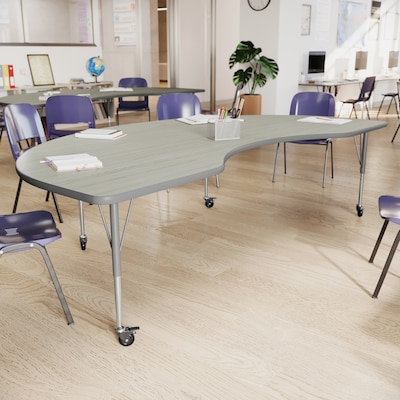 Flash Furniture Wren Kidney Activity Table, 96 x 48, Height Adjustable, Light Gray Top/Silver Frame (XUA4896KDLGTAC)