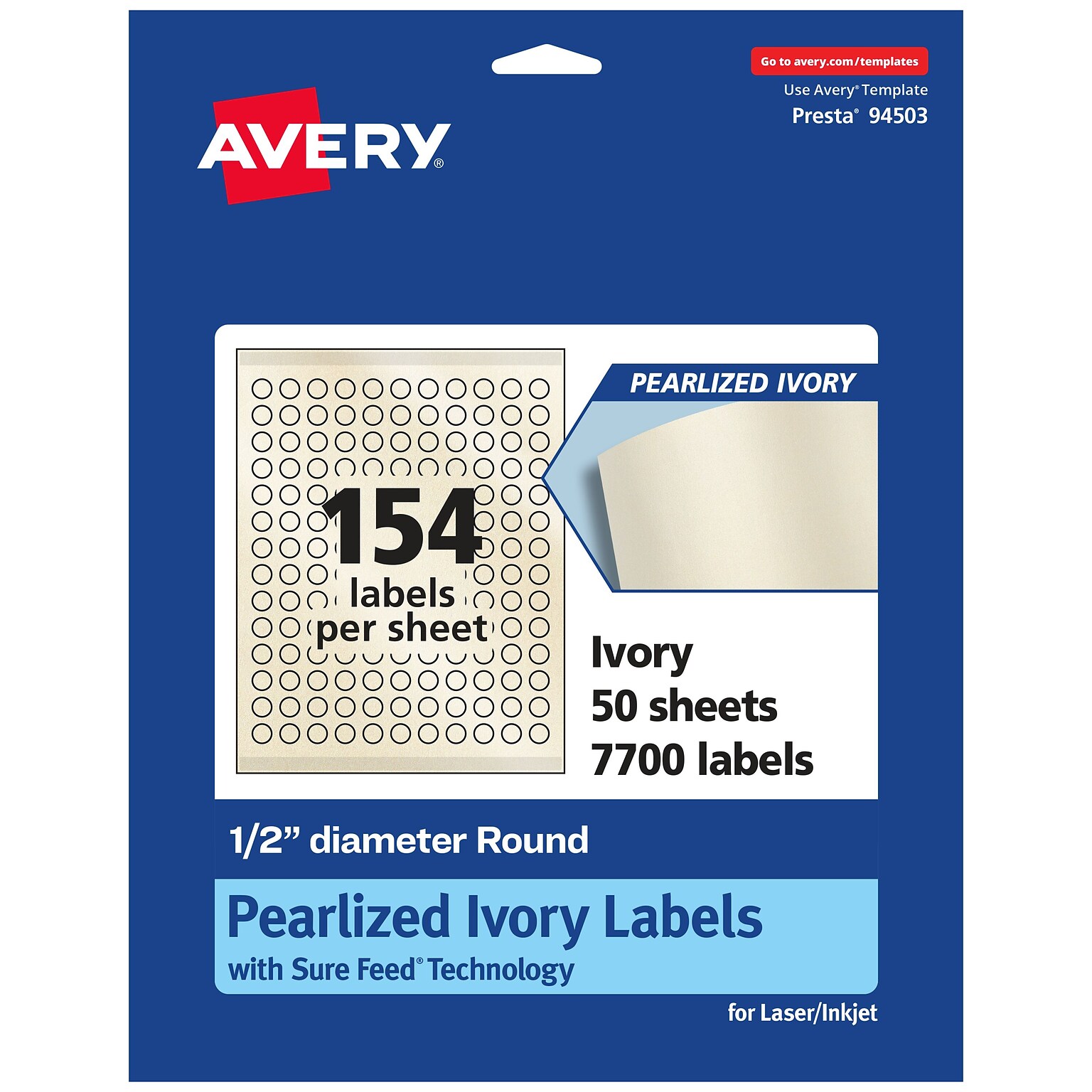 Avery Laser/Inkjet Round Multipurpose Labels, 0.5 Dia., Ivory, 7,700 Labels/Box (94503)