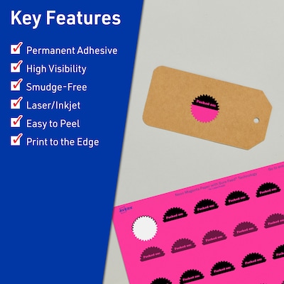 Avery Starburst Laser/Inkjet Multipurpose Labels, 1, Neon Magenta (480/Pack)