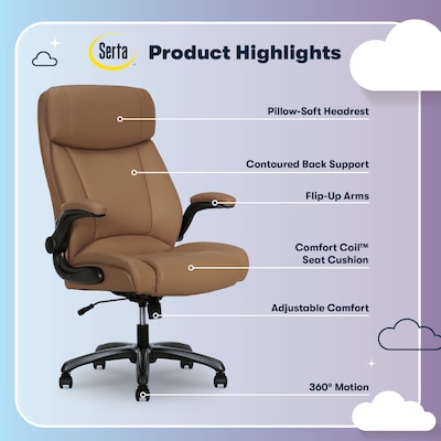 Serta Torrington Ergonomic Polyurethane Big & Tall Chair, 400 lb. Capacity, Light Tan (52399-TAN)