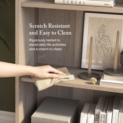 Bush Furniture Cabot 66"H 5-Shelf Bookcase with Adjustable Shelves, Ash Gray (WC31266)