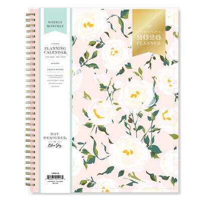2026 Blue Sky Day Designer Coming Up Roses Blush 8.5 x 11  Weekly & Monthly Planner, Plastic Cover, Multicolored (140092-26)