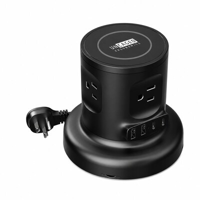 Uncaged Ergonomics USB-C Wireless 6 ft. Retractable Power Strip with 15W Wireless Charger, 4-Outlet, Black (WRPS-2-Black)