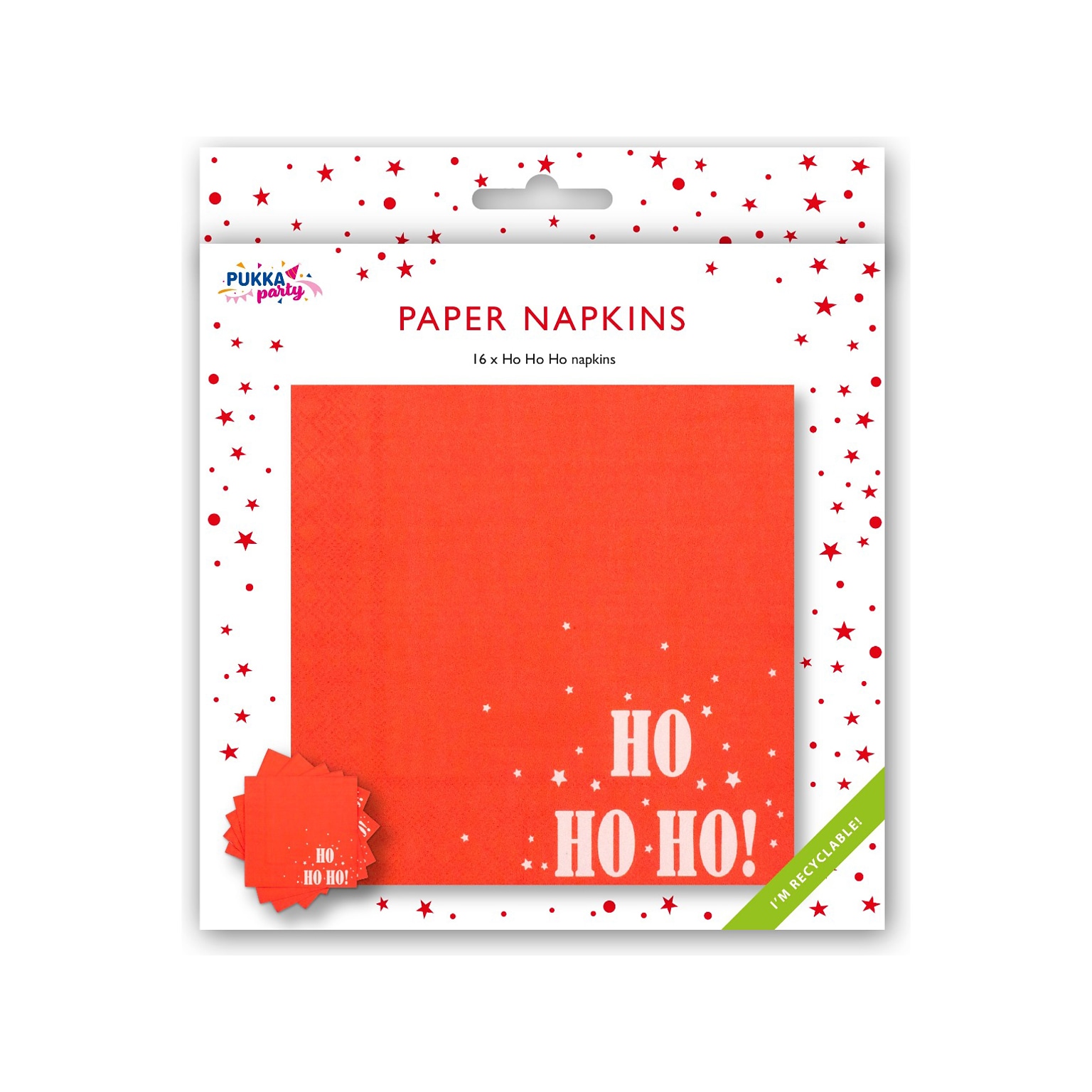 Pukka Party Ho Ho Ho! Christmas Paper Napkins, Red, 16/Pack (PTY555)