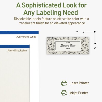 Avery Dissolvable Rectangle Multipurpose Labels, 2" x 5", Off-white, 20/Pack (94241)