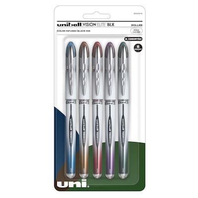 uniball Vision Elite BLX Rollerball Pens, Bold Point, 0.8mm, Assorted Colors, 5/pk (1832404)